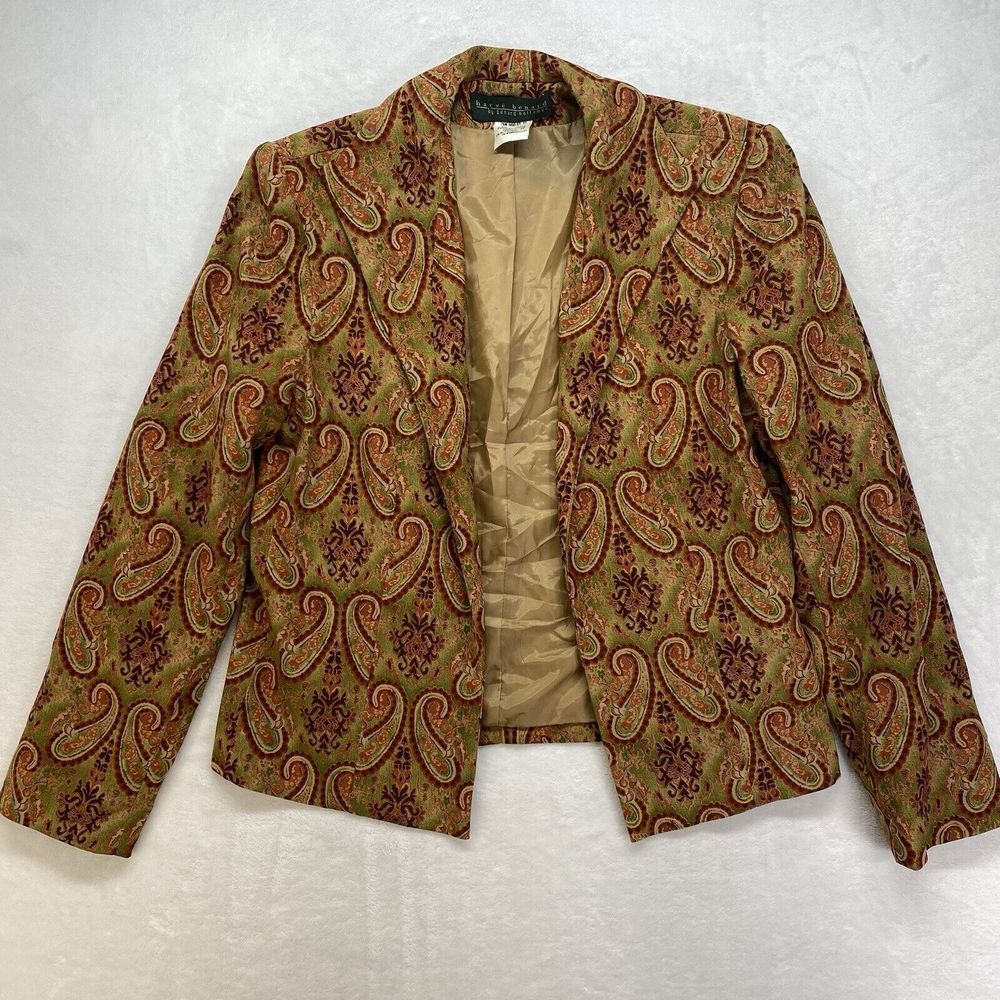 Harve Benard Jacket Womens 10 Paisley Print Open front gold maroon